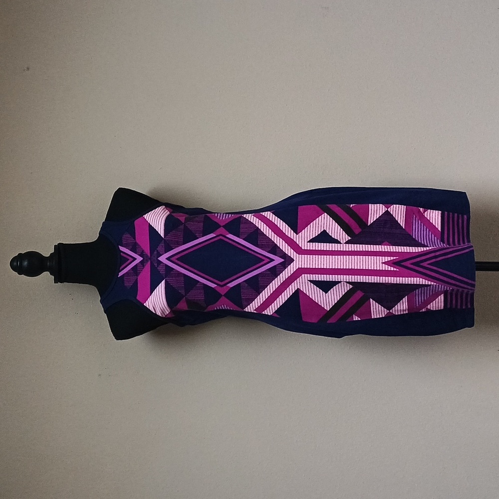 Express Navy & Pink Art Deco Geometric  Bodycon Mini Stretch Dress Sz M
